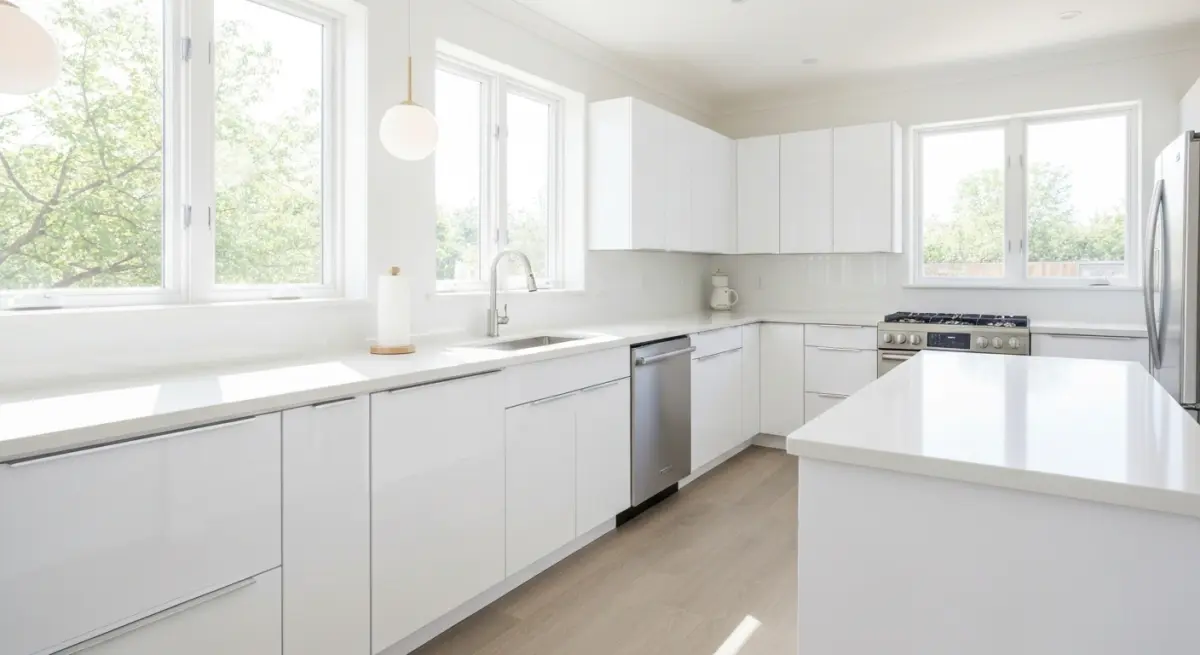 Cuisine moderne rénovée avec du covering adhésif blanc